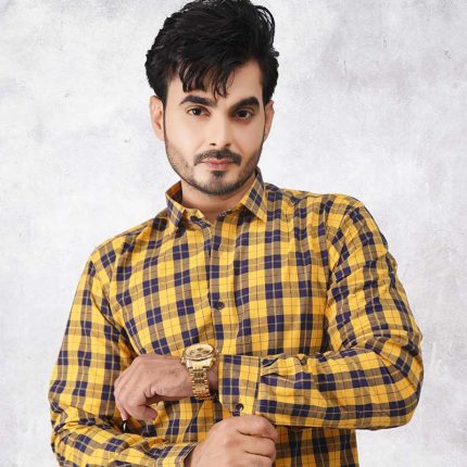 Yellow and Blue Box Check Italian Series Men's Casual Shirt CS 02