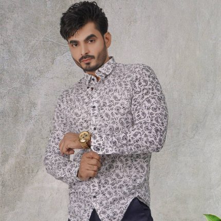White with Black print Italian Series Men's Casual Shirt CS 09
