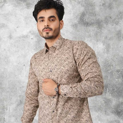 Brown Floral Black print Italian Series Men's Casual Shirt CS 07